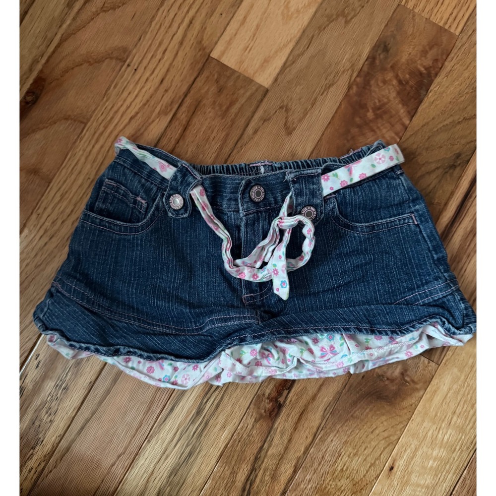 US Polo Assn Baby Girls Denim Skirt Floral Ruffle Butterfly Blue 6-9 Months
